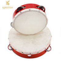 Wholesale Price KIRSTEN CT-4 Musical Teaching Tools Durable Sheepskin Drumhead Single Row Wooden Hand Held Tambourines 6-10 Inch
