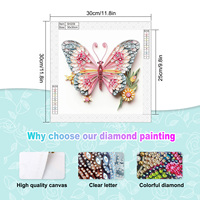 Kit de Peinture Diamant Papillon Forme Spéciale 30x30cm, Mosaïque de Cristaux Mixtes, Bricolage Artistique pour Adultes, Décoration Murale Maison