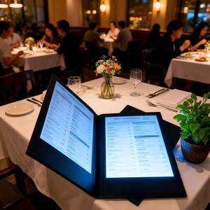 Hình chữ nhật Bar hộp đêm không thấm nước <span class=keywords><strong>LED</strong></span> da <span class=keywords><strong>menu</strong></span> bìa chiếu sáng <span class=keywords><strong>backlit</strong></span> 4-view 3-Panel Custom <span class=keywords><strong>menu</strong></span> chủ - Product Image 1