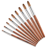Ensemble de pinceaux à ongles en acrylique de haute qualité en poils de Kolinsky, avec virole sertie, manche en bois rouge, tête plate, pour gel de construction, usage professionnel et domestique