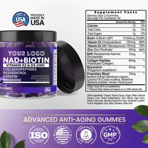 Chống lão hóa Collagen bổ sung NAD + Biotin Collagen Peptide Resveratrol Gummies Berry hương vị giúp thúc đẩy phát triển da - Product Image 5