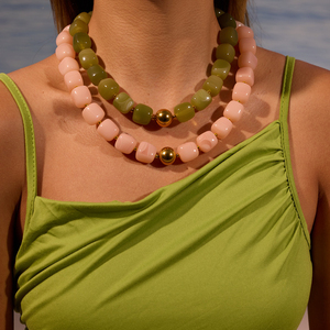 Collar de Cuentas de Piedra Gruesas para Mujer, Collar de Bolas de Resina Colorida de Acero Inoxidable, Collar llamativo para Mujer - Product Image 1