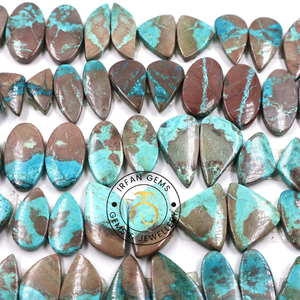 Paire de cabochons 100 % naturels en Shattuckite bleu-vert, pierres précieuses artisanales assorties pour la fabrication de bijoux, Shattuckite en vrac - Product Image 4