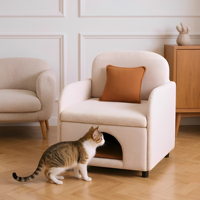 Fauteuil de loisirs moderne blanc crème 2-en-1 pour animaux de compagnie avec tissu Sherpa moelleux et oreiller lombaire pour chambre et salon