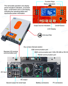 Onduleurs solaires hybrides 48V à onde sinusoïdale pure avec MPPT, sortie unique, 5kW, 6kW, 8kW, 10kW, pour systèmes connectés au réseau ou autonomes - Product Image 2