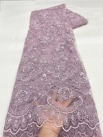 NI.AI Nouveau design Tissu en dentelle perlée florale 3D, Tissu en filet brodé, Dentelle à pompons