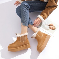 Bottes de neige basses en cuir véritable et daim de vache pour femme, nouvelle collection hiver, doublure chaude, confortables, chaussures de mode pour l'extérieur, chaussures chaudes