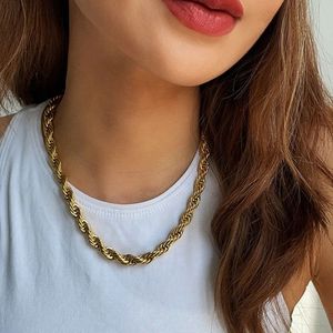 Xinfly Custom Summer Fine Jewelry Necklace <b>Thick</b> Pure 18K Real Yellow Gold Twisted Au750 <b>Rope</b> Link Chain Trendy Wedding Gift - Product Image 5