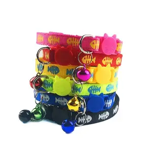 Mix colors cat dog collar cute small polka fish print fancy cat collars with big colourful bell Pet accessories