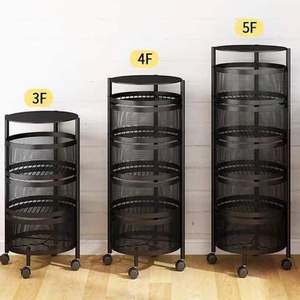 Kitchen <b>Vegetable</b> Rack Cylindrical Floor Type 360 Degree Rotating <b>Baskets</b> Rack 5-Layer Shelving Metal Storage Rack - Product Image 5
