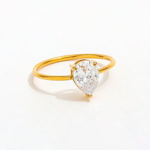 Haut de gamme 18K plaine or goutte d'eau zircone lignes fines anneau en acier inoxydable à la mode Simple plaqué or bijoux de mode - Product Image 3