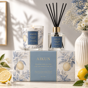 ชุดเทียนหอมและก้านไม้หอมกลิ่นส้ม Aikun Citrus Box ขั้นต่ำในการสั่งซื้อน้อย จัดส่งรวดเร็ว กลิ่นใดก็ได้ ขวดแก้วทรงกลม 100 มล. พร้อมสติกเกอร์โลโก้ สำหรับบริษัทและผู้ซื้อ - Product Image 2