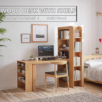 Poste de travail multifonctionnel en bois avec design compact et rangement bibliothèque pour étudiants, chambre à coucher ou hôtel