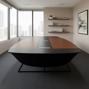 Mesa de Reuniones Moderna en Forma de Barco de 8 Pies para 10 Personas, Escritorio de Conferencias para Sala de Juntas con Patas de Metal, Fácil de Ensamblar, Negro Marrón - Product Image 2