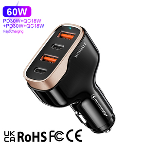 Cargador de Coche USB de 4 Puertos SUNDAREE, Adaptador de Carga Rápida Dual PD <span class=keywords><strong>QC3</strong></span>.0 Tipo C, Adaptador OEM Tipo C para Todos los Teléfonos Inteligentes - Product Image 2