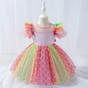 Frocks Baby Girls Fluffy Dress for Sale China for Party Supplier Colorful Summer for Children Polyester / Cotton Floral Pattern