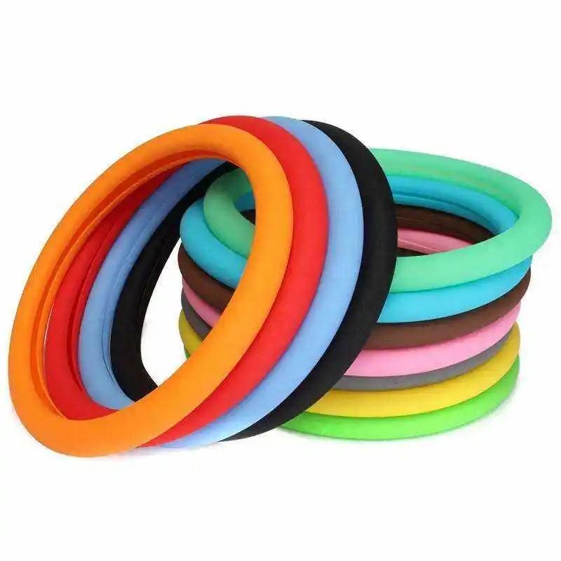 Skin-Friendly Super Soft Elastic Anti-Slip Sports Design Silicone Car Steering Wheel Cover Multi-Optional Solid Colors for Girls