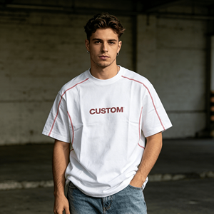 T-shirts pour hommes à col rond, coupe oversize, épaules tombantes, amples, 100% coton, personnalisables pour la course - Product Image 1