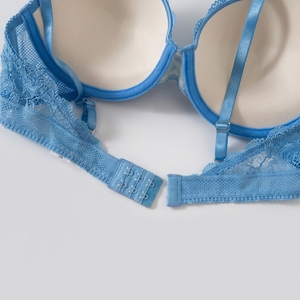 Reggiseno Balconette Sexy Blu Floreale in Pizzo con Ferretto, <span class=keywords><strong>Imbottito</strong></span> e Modellato, con Fiocco - Lingerie Elegante da Donna - Product Image 4
