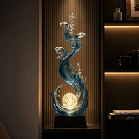 Lampadaire LED moderne en résine bleue, sculpture artistique, éclairage décoratif pour hall d'entrée, ornement porte-bonheur artisanal thème vent et eau