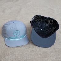 Casquette Snapback en Nylon à 5 Panneaux avec Logo Brodé Personnalisé, Imperméable, à Bord Plat, Perforations Laser, pour Hommes, Chapeau de Golf avec Cordon