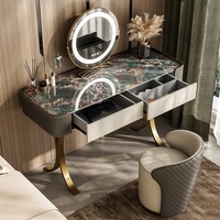 Commode de chambre à coucher compacte en ardoise de luxe italienne avec meuble de rangement, coiffeuse moderne en cuir et métal
