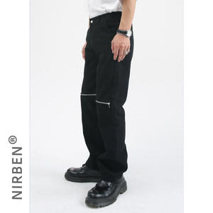 2025nirben Denim | High Street Hip Hop genou fermeture éclair jean Style coréen à la mode Slim Fit <span class=keywords><strong>beau</strong></span> pantalon à jambe droite - Product Image 4