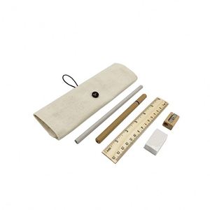 Juego de Papelería Portátil Ecológico Promocional en Bolsa de Algodón con Regla de Madera, Sacapuntas y Borrador para el Regreso a Clases - Product Image 5