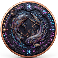 Pièce de monnaie 3D en cuivre pur 999 de 1 oz, signe du zodiaque Poissons, haute définition, couleur UV, effet proof, art métallique de collection sur le thème de l'horoscope