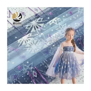 Vestido infantil frozen, vestido de malha de poliéster com estampa de floco de neve