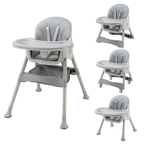 Kursi empuk anak balita, kursi makan metalik dapat dilipat, kursi tinggi balita