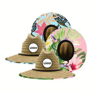 Sombrero de Paja Natural con Logotipo Personalizado para Hombre y Mujer, Sombrero de Sol para Pesca, Surf y Actividades al Aire Libre, Sombrero de Paja de Ala Ancha para Salvavidas y Playa - Product Image 1
