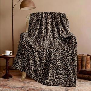 Beige <b>Black</b> Leopard Print Pink Flannel Blanket <b>Throw</b> Blanket Nap Blanket Machine Washable Fade Resistant <b>for</b> <b>Bed</b> Sofa Couch YH-M - Product Image 4