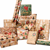 Papier cadeau de Noël en rouleau, papier kraft pour emballer les cadeaux avec impression d'arbre, de flocon de neige et de renne, papier d'emballage de Noël avec logo personnalisé
