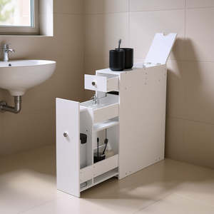 Meuble de rangement de salle de bain blanc en bois, fin et autoportant, avec tiroirs, largeur 18 pouces, pour petites salles de bain - Product Image 2