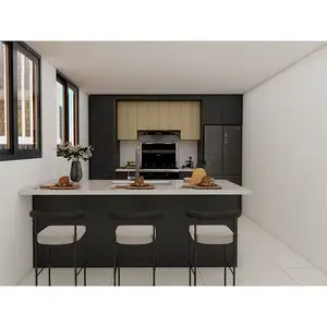 Armários de cozinha modernos para casa Foshan Móveis de melamina de madeira preta
