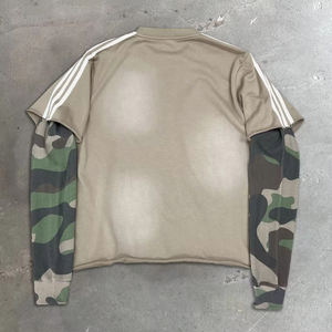 T-shirt Homme Streetwear Personnalisé en Coton Épais Camouflage Coupe Oversize Courte à Manches Longues Double Gaufrées Effet Vieilli et Délavé - Product Image 3
