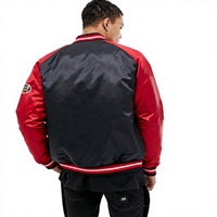 Blouson bombardier en Nylon pour hommes, bouton-pression, personnalisé, OEM/ODM, rouge et noir, avec Logo personnalisé, avec appliques