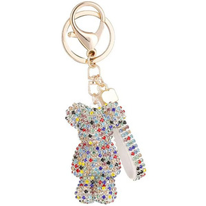 Cute Teddy Bear Crystal Keychain Elegant Pendent Keyring Charm for Car Keys Handbag Purse Wallet