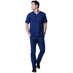 Custom Medical Scrubs <b>Set</b> Men V-Neck Scrub Top Jogger Pants Navy Blue Hospital <b>Doctor</b> Nursing Scrub Uniform Soft Fabric Workwear - Product Image 1