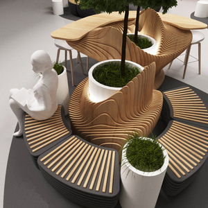 UHPC Artistic Seating With Flowerpot Custom GRC Modern Outdoor Furnishings Public Seating for Urban Green Belts - Product Image 2