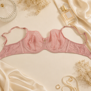 Soutien-gorge élégant rose en dentelle avec pendentif nœud, fermeture à 3 rangées de crochets, bretelles réglables et ailes respirantes en maille - Product Image 4