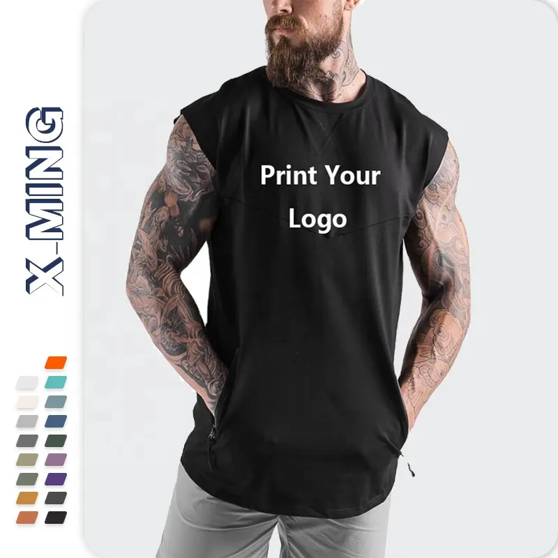 Wholesale man muscle tank top sleeveless quick dry tee top blank print logo fitness gym sports polyester mesh breathable vest