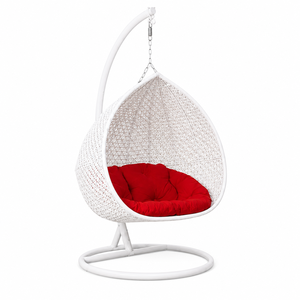 White <b>Rattan</b> Outdoor Lounge Set with Red Cushions Contemporary Garden Furniture for Patio Poolside Use - Product Image 2