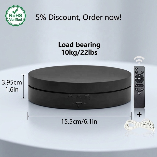 15.5cm 360 Degree Remote Photography Turntable Rotating Electric Turntable Motorized Rotatable Display Stand for Product Display