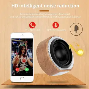 A60 Mini Portable 360 HiFi Bass Full-range Loud Sound Wooden Wireless Speaker With Radio Voice Prompt HD Call Function