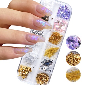 Nuevo Glitter para Uñas <span class=keywords><strong>OBR</strong></span> de 12 Compartimentos, Estilo Japonés, con Láminas de Oro, Plata y Líneas de Seda - Product Image 1