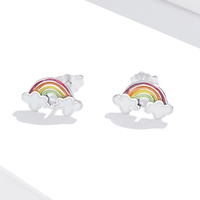 Arc-en-ciel nuages clous d'oreille 925 argent Sterling coloré nuages boucles d'oreilles pour femmes bijoux fins amitié cadeau SCE1339