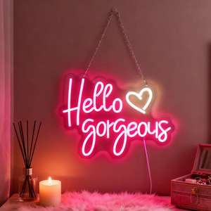Lampe murale LED lumineuse pour chambre à coucher, style boutique, avec inscription '<span class=keywords><strong>Hello</strong></span> Gorgeous', néon décoratif. - Product Image 1