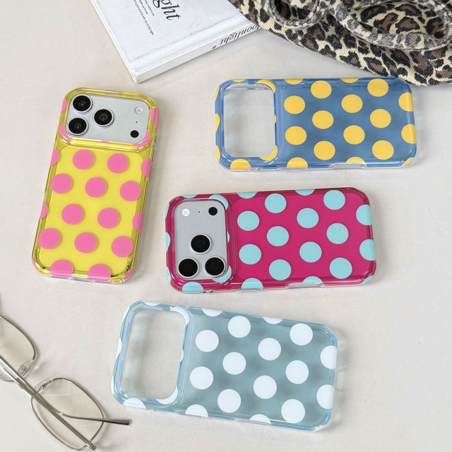 INS Fashion Big Polka Dot Phone case for iphone 17 16 15 ProMax Double Layer Transparent Macroporous Shockproof Protective Shell